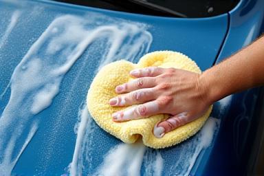 Car getting an exterior wash.