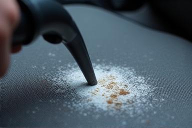 Cleaning a car seat stain.